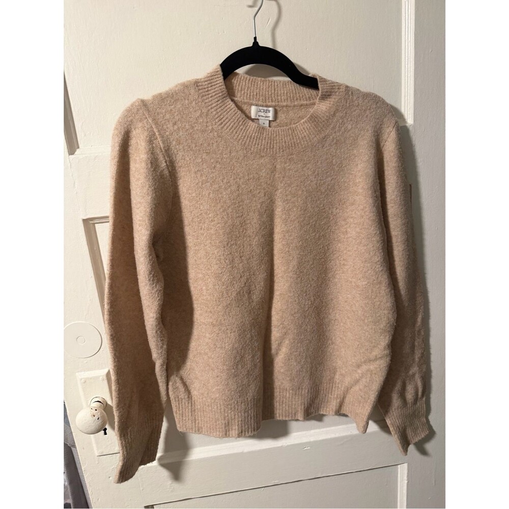 J. Crew Women’s Extra Soft Knit Crewneck Tan Camel Wool Blend Sweater Small